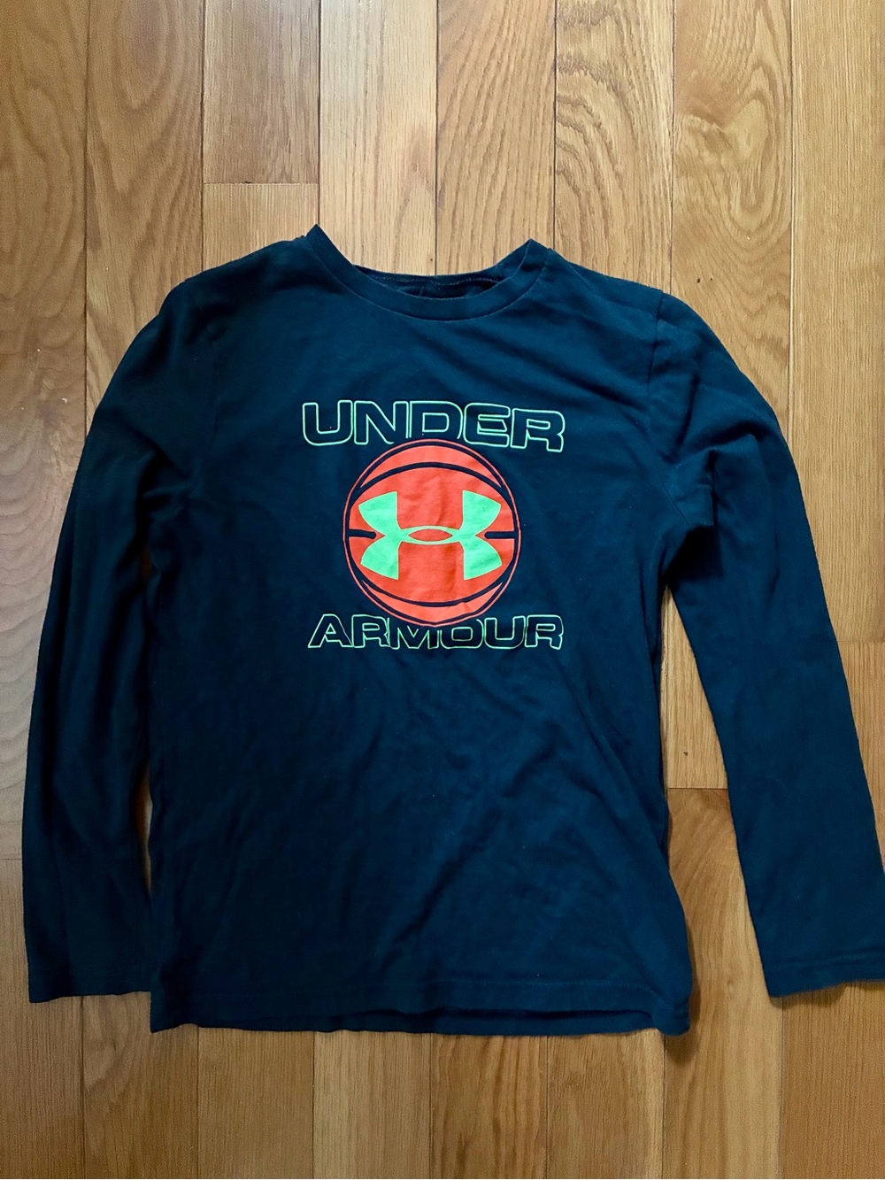 Under Armour Black Long-Sleeve Tee with Neon Orange & Neon Green Logo